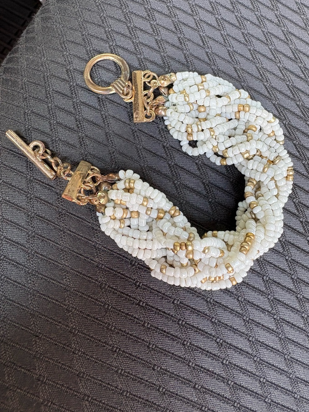 Vintage Boho Multi-strand White Glass Seed Bead Twisted/Woven Bracelet